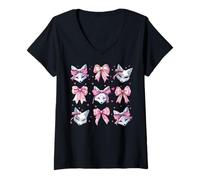 Mujer Máscara Kitsune Fox para niña, coqueta, lazo rosa, mamá Camiseta Cuello V