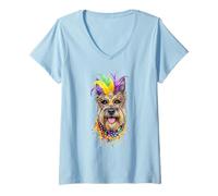 Mujer Máscara y Cuentas para Perro de Mardi Gras Bouvier Des Flandres Camiseta Cuello V