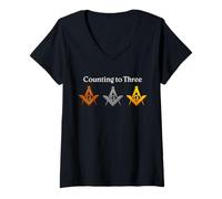 Mujer Masón Contando hasta Tres Símbolos Lodge Masonería Diseño Camiseta Cuello V