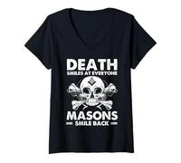 Mujer Masón Cráneo Cita Muerte Sonrisas Mason Humor Masonería Camiseta Cuello V