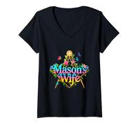 Mujer Masonic_symbol con "A Mason's_wife with_flowers" S&C Camiseta Cuello V