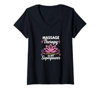 Mujer Massage Therapy Is My Superpower Lotus Graphic Camiseta Cuello V