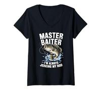 Mujer Master Baiter Fishing - Divertida broma de caña de pescar Camiseta Cuello V