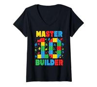 Mujer Master Builder a la Edad de 10 años: Squad Block Building Camiseta Cuello V