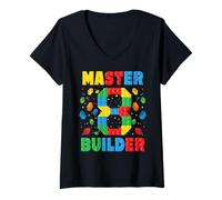 Mujer Master Builder Age, Octavo cumpleaños, Squad Block Building Camiseta Cuello V