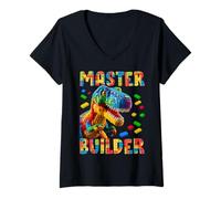 Mujer Master Builder Bricks Blocks Play Toys T-Rex Dinosaur Camiseta Cuello V