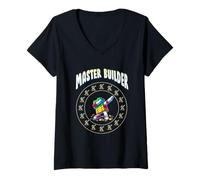 Mujer Master Builder Dabbing Blocks Bricks Funny Toy Building Camiseta Cuello V
