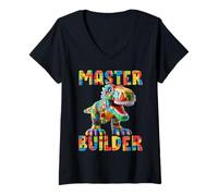 Mujer Master Builder Dino Bricks Blocks Play Toys T-Rex Dinosaur Camiseta Cuello V