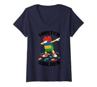 Mujer Master Builder Ladrillo Dabbing Ladrillo Constructor Bloque Camiseta Cuello V