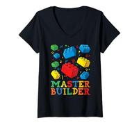 Mujer Master Builder Love Ladrillo de construcción de bloques de ladrillos Camiseta Cuello V