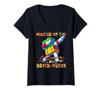 Mujer Master of The Brick-Verse Funny Brick Master Builder Dabbing Camiseta Cuello V
