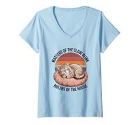Mujer Masters of the Slow Blink Rulers of the House, mascota amante de los gatos Camiseta Cuello V