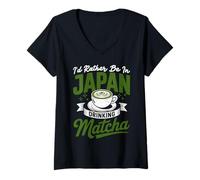 Mujer Matcha Amante del Té Verde Hielos Matcha Latte Japón Camiseta Cuello V