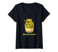 Mujer Matcha-bara Carpincho Té Matcha Kawaii Lindo Verde Camiseta Cuello V