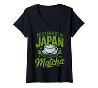 Mujer Matcha Japón Amante del Té Verde Hielos Matcha Latte Japonés Camiseta Cuello V
