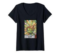 Mujer Matcha Tea Culture Japón Kawaii Japonés Kanji Souvenir Camiseta Cuello V