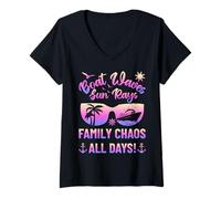 Mujer Matching Family Boat Waves Sun Rays Family Chaos All Days Camiseta Cuello V