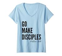 Mujer Mateo 28:19 Go Make Discípulos Escritura Biblia Cristiana Camiseta Cuello V