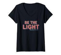Mujer Mateo 5:14-16 Sé la Luz Camiseta Cuello V