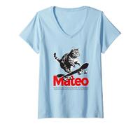 Mujer MATEO - hermoso nombre de niño con gato y monopatín Camiseta Cuello V