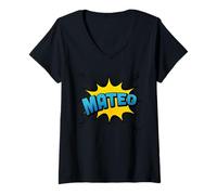 Mujer MATEO - Nombre de niño estilo superhéroe Camiseta Cuello V