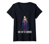 Mujer Mater Dolorosa Nuestra Señora de los Dolores Virgen María Católica Camiseta Cuello V