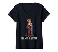 Mujer Mater Dolorosa Nuestra Señora de los Dolores Virgen María Católica Camiseta Cuello V