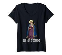 Mujer Mater Dolorosa Nuestra Señora de los Dolores Virgen María Católica Camiseta Cuello V