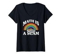 Mujer Math Is A Scam Retro Rainbow Exploding Calculator Sarcasm Camiseta Cuello V