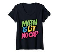 Mujer Math Is Lit No Cap - Álgebra Matemáticas Diversión Profesor & Estudiante Matemáticas Camiseta Cuello V