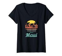 Mujer Maui Hawaii Vintage Sunset Camiseta Cuello V