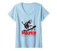 Mujer MAURICE - hermoso nombre de niño con gato y monopatín Camiseta Cuello V