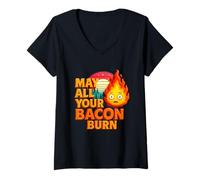 Mujer May All Your Bacon Burn Barbacoa Grunge Barbacoa Vintage Sunset Camiseta Cuello V