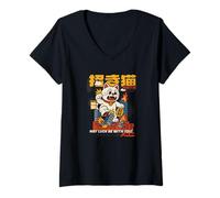 Mujer May Luck Be With You - Ataque de gato monstruo Maneki-Neko Camiseta Cuello V