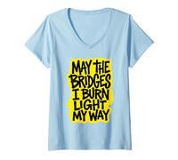 Mujer May The Bridges I Burn Light My Way Arte Streetwear Amarillo Camiseta Cuello V