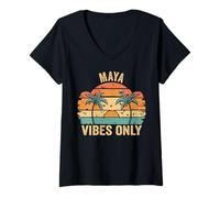 Mujer Maya Vibes Only Cute Retro Girls Maya Name Camiseta Cuello V