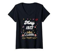 Mujer Mayo 1977 Reina Desde Mayo 1977 Cumpleaños Niña Mujer Camiseta Cuello V