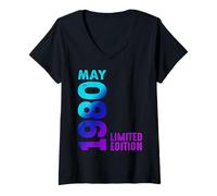 Mujer Mayo 1980 Año 1980 Retro 1980 Edición Limitada Vintage Camiseta Cuello V