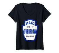 Mujer Mayo Cup Overflow Salmo 23:5 Condimentos de Juego de Palabras de Comida Cristiana Camiseta Cuello V
