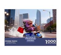 Mujer Mayor en Scooter Puzzle de 1000 Piezas Papel para Adultos Calle de Ciudad Humor Juego de Puzzle 1000 Piezas Relajación Familiar 38x26cm/1000pcs