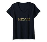 Mujer MDXVII Año 1517 (Amarillo Antiguo) Tesis de Lutero Camiseta Cuello V
