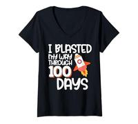 Mujer Me abrí Paso a Toda Velocidad Durante 100 días en un Divertido Espacio Escolar Camiseta Cuello V