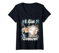 Mujer Me como Cemento Meme Gato Gracioso Meme Extrañamente Específico Camiseta Cuello V