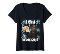 Mujer Me como Cemento Meme Gato Gracioso Meme Extrañamente Específico Camiseta Cuello V