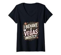 Mujer Me comporto en Las Vegas Camiseta Cuello V