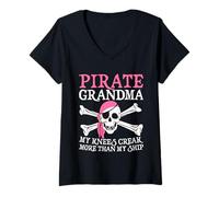 Mujer Me crujen más Las Rodillas Que mi Barco, Graciosa Abuela Pirata Camiseta Cuello V
