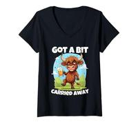 Mujer Me dejé llevar un poco Scottish Slang Borracho Highland Cow Camiseta Cuello V