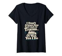 Mujer Me detengo y Miro el Humor Locomotora de los Trenes Camiseta Cuello V