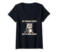 Mujer Me Duele el estómago Pero Estoy Siendo Valiente Humor zarigüeya introvertido Camiseta Cuello V