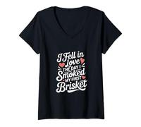 Mujer Me enamoré el día que fumé carne Camiseta Cuello V
